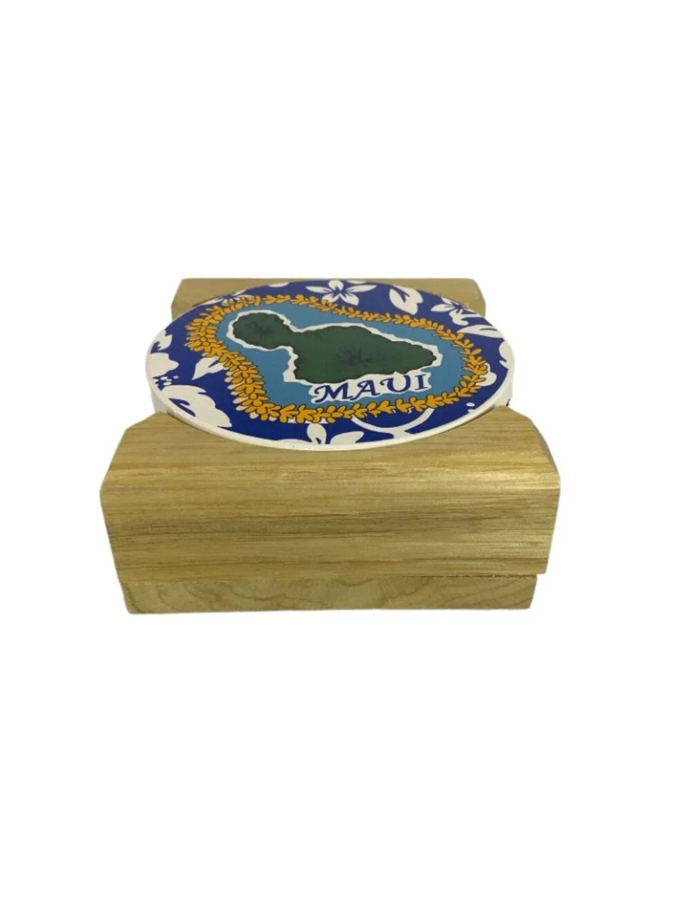 Maui-Themed Ceramic Coasters Set Of 4 With Cork Backing & Wooden Stand
